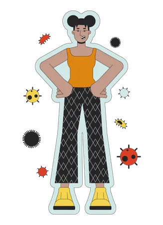 Enhancing Immunity 2 D Linear Illustration Concept Black Woman Healthy Lifestyle Cartoon Character Isolated On White Immune Protection Against Viruses Metaphor Abstract Flat Vector Outline Graphic Illustration