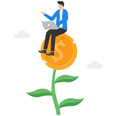 Enhancing Investment Knowledge Finding Way To Accumulate Wealth Motivation For Success Effort To Gain More Personal Income Concept Committed Businessmen Try To Grow Up On Top Of Money Growing Plant Illustration