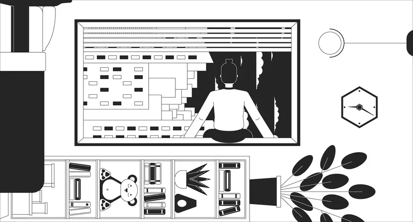 Enjoying cityscape evening in inverted bedroom  Illustration