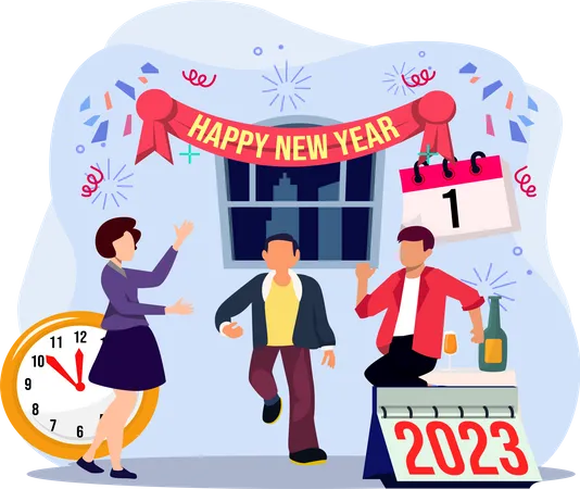 Enjoying Party New Year With Friends Illustration