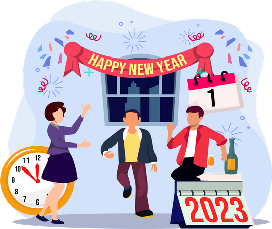 Enjoying Party New Year With Friends  Illustration