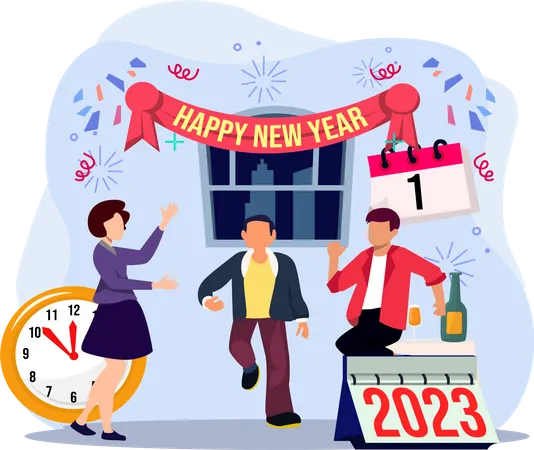 Enjoying Party New Year With Friends  Illustration