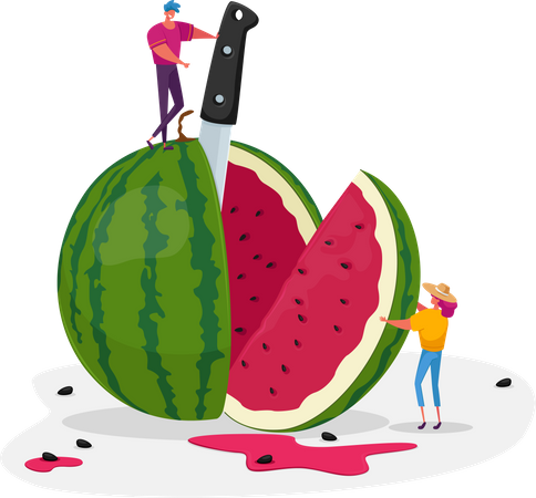 Enjoying slice of watermelon Illustration