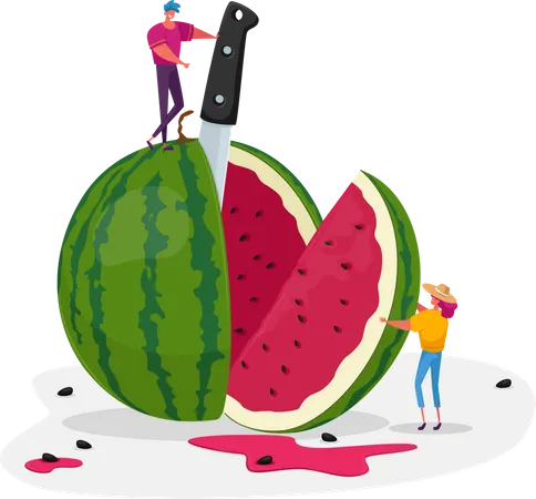 Enjoying slice of watermelon Illustration