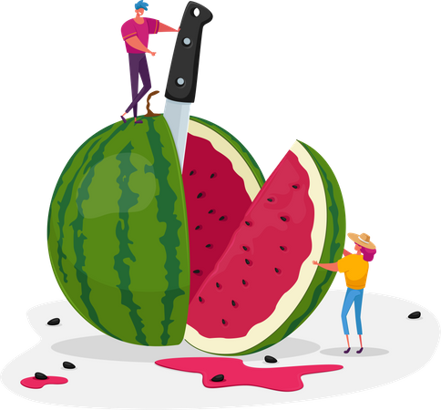 Enjoying slice of watermelon  Illustration