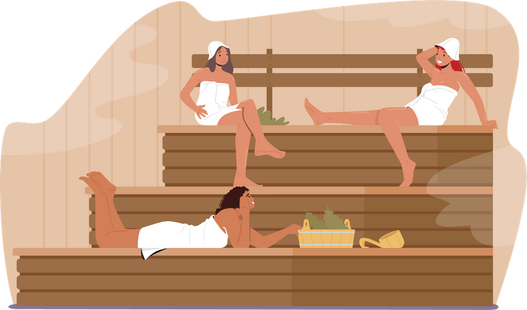 Enjoying spa sauna therapy Illustration