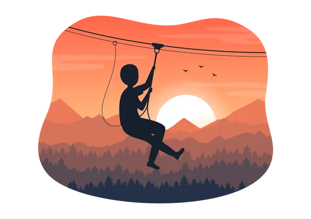 Enjoying zip line during sunset  Illustration