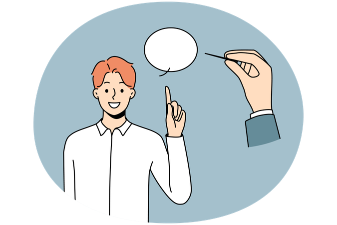 Une énorme bulle de dialogue perçant une main rejette les commentaires  Illustration