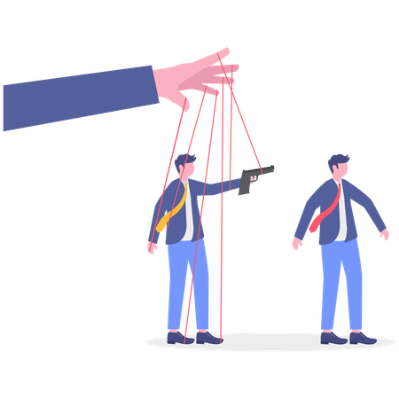 Enorme manipulador de marionetes com empresário de marionetes  Ilustração