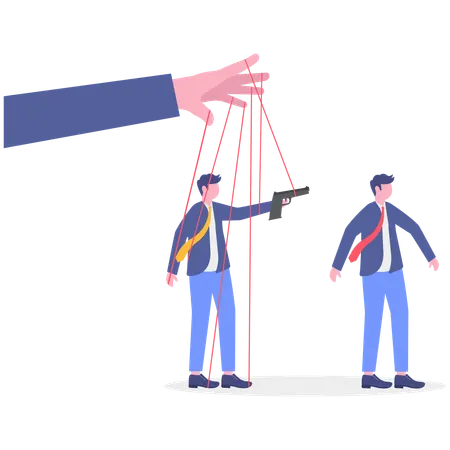 Enorme manipulador de marionetes com empresário de marionetes  Ilustração