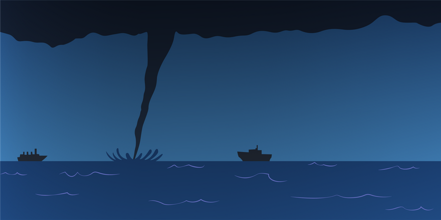Enorme tornado vindo do mar  Ilustração