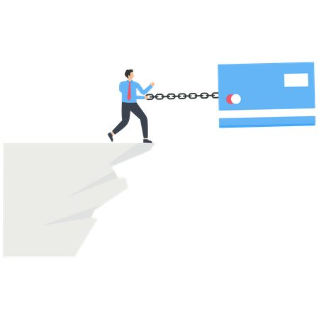 Enormes cartões de crédito prendem empresários à beira de um penhasco  Ilustração