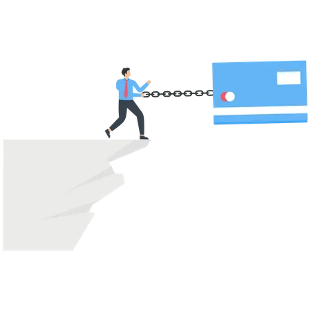 Enormes tarjetas de crédito atan a empresarios al borde de un acantilado  Ilustración