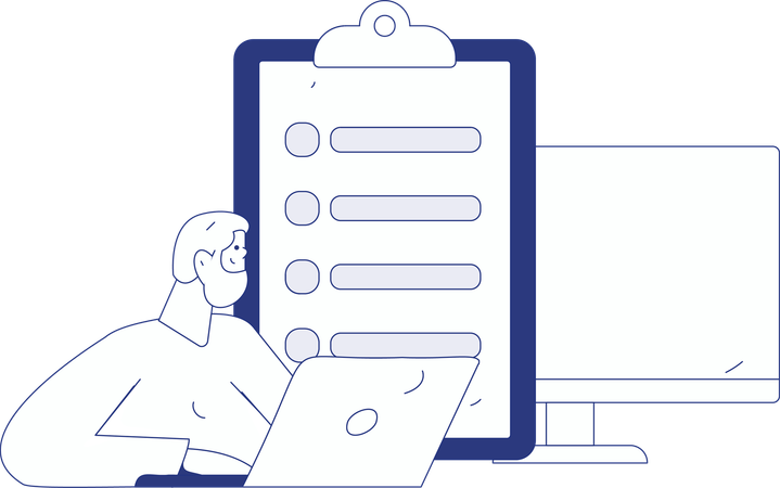 Garçon remplissant un questionnaire de satisfaction client  Illustration