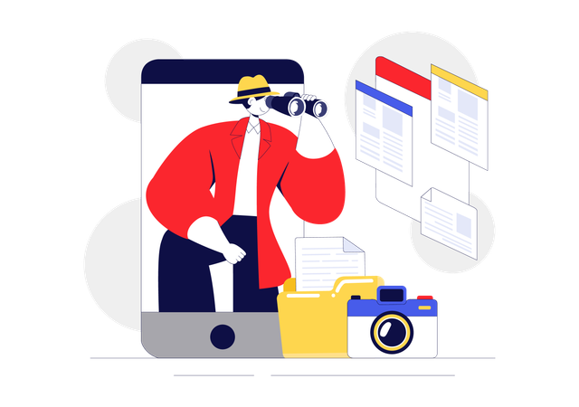 Enquêteur effectuant une enquête en ligne  Illustration