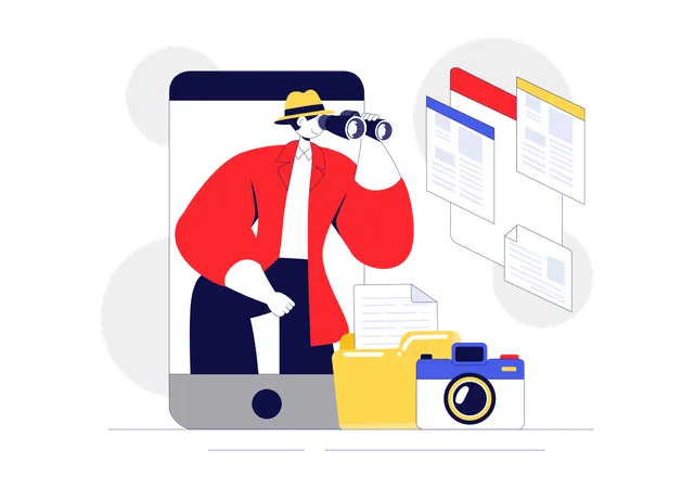Enquêteur effectuant une enquête en ligne  Illustration