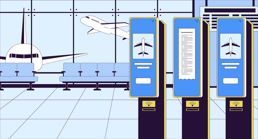 Enregistrement dans l'avion du terminal de l'aéroport  Illustration