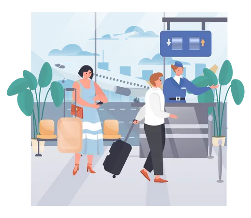 Enregistrement au service de l'aéroport pour l'enregistrement du vol  Illustration