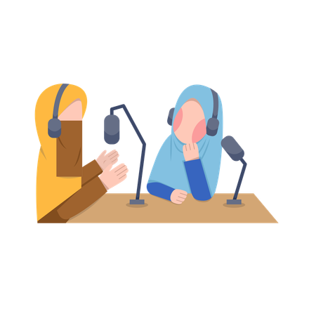 Enregistrement de podcast par des femmes arabes  Illustration