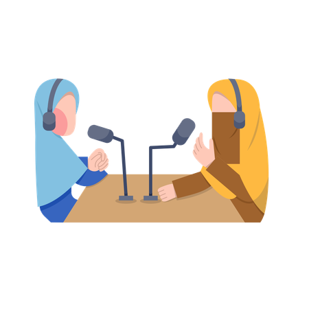 Enregistrement d'un podcast par des femmes musulmanes  Illustration