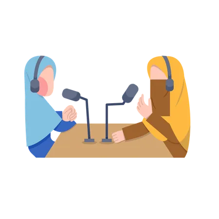 Enregistrement d'un podcast par des femmes musulmanes  Illustration