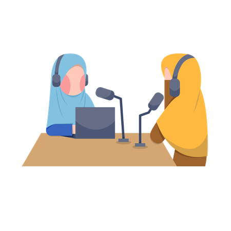 Enregistrement d'un podcast par des femmes musulmanes  Illustration