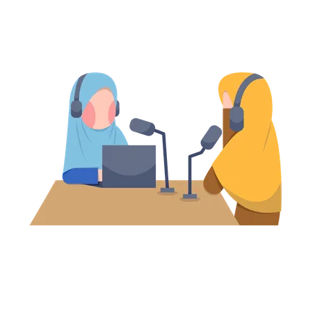 Enregistrement d'un podcast par des femmes musulmanes  Illustration