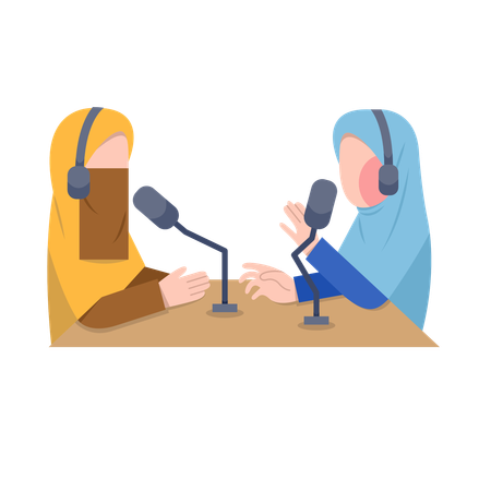 Enregistrement d'un podcast par des femmes musulmanes  Illustration