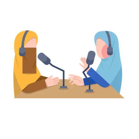 Enregistrement d'un podcast par des femmes musulmanes  Illustration