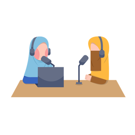 Enregistrement d'un podcast par des femmes musulmanes  Illustration