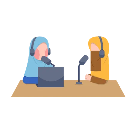 Enregistrement d'un podcast par des femmes musulmanes  Illustration