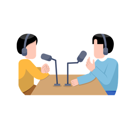 Les garçons enregistrent un podcast  Illustration