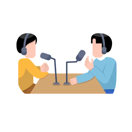 Les garçons enregistrent un podcast  Illustration