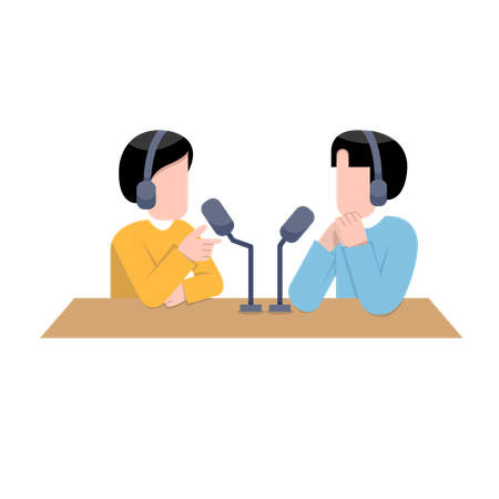 Les garçons enregistrent un podcast  Illustration