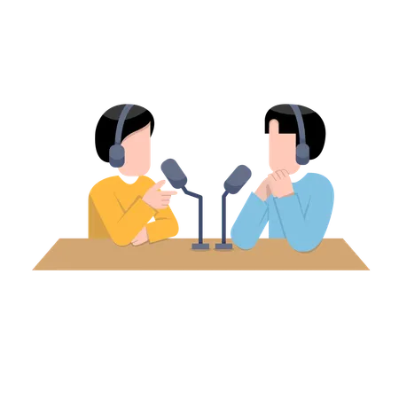 Les garçons enregistrent un podcast  Illustration