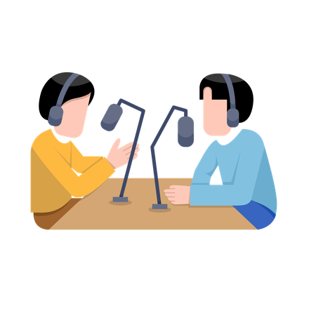 Hommes enregistrant un podcast  Illustration