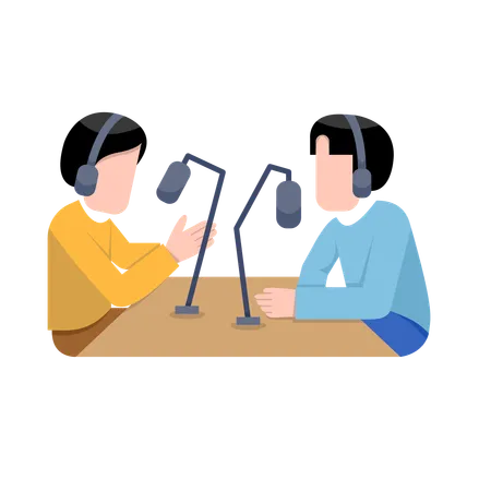 Hommes enregistrant un podcast  Illustration