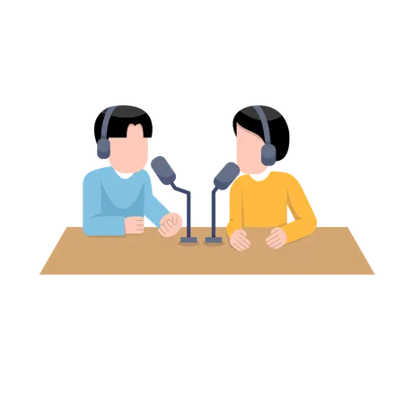 Hommes enregistrant un podcast  Illustration