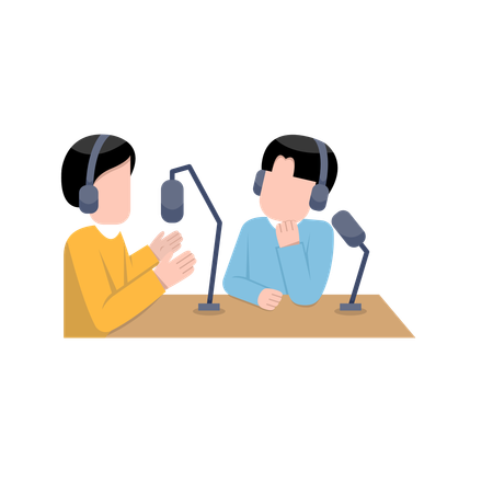 Hommes enregistrant un podcast  Illustration