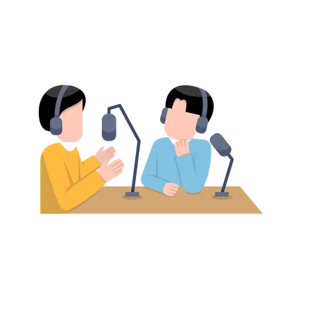 Hommes enregistrant un podcast  Illustration