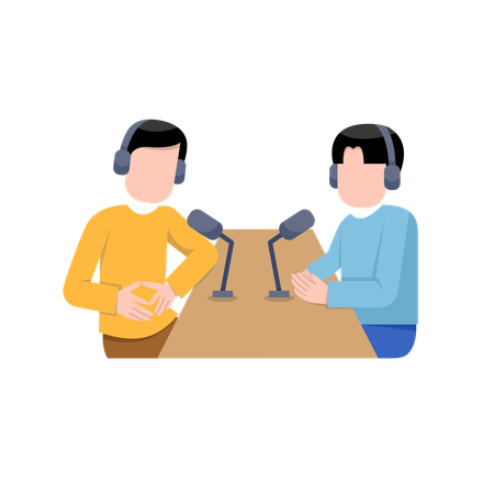 Hommes enregistrant un podcast  Illustration