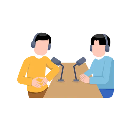 Hommes enregistrant un podcast  Illustration