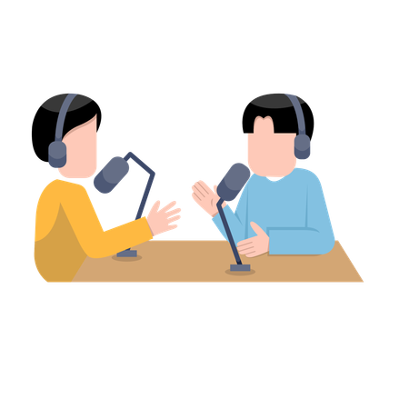 Hommes enregistrant un podcast  Illustration