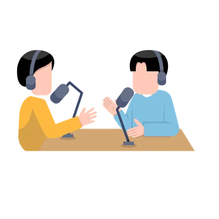 Hommes enregistrant un podcast  Illustration