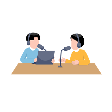 Hommes enregistrant un podcast  Illustration