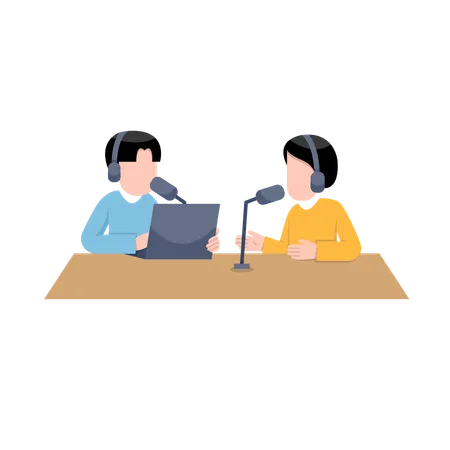 Hommes enregistrant un podcast  Illustration