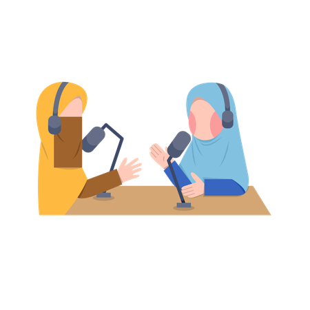 Enregistrement de podcast par des filles musulmanes  Illustration