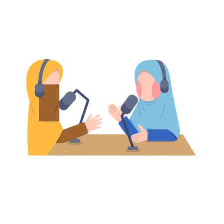 Enregistrement de podcast par des filles musulmanes  Illustration