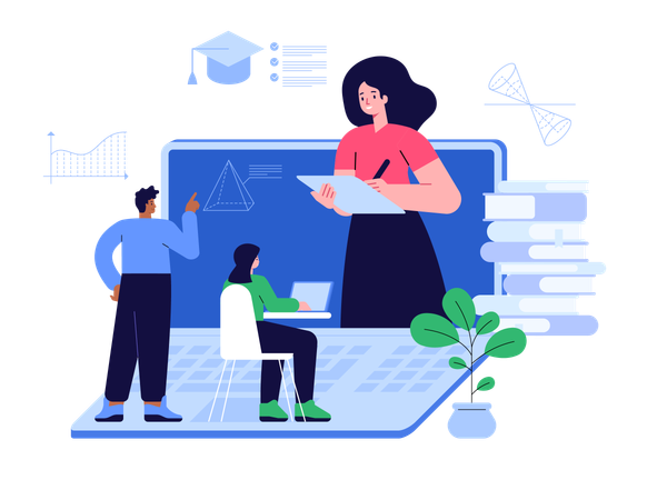 Un enseignant enseigne une matière dans une leçon en ligne  Illustration