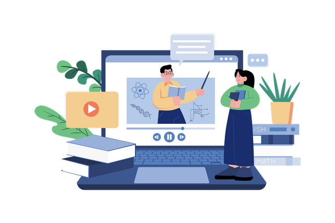 Enseignant enseignant en ligne par vidéoconférence  Illustration